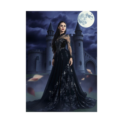 Gothic Moonlit Castle Poster — Dark Fantasy Woman Wall Art