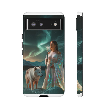 Funda para teléfono Google Aurora Guardian: armadura de fantasía de mujer y lobo