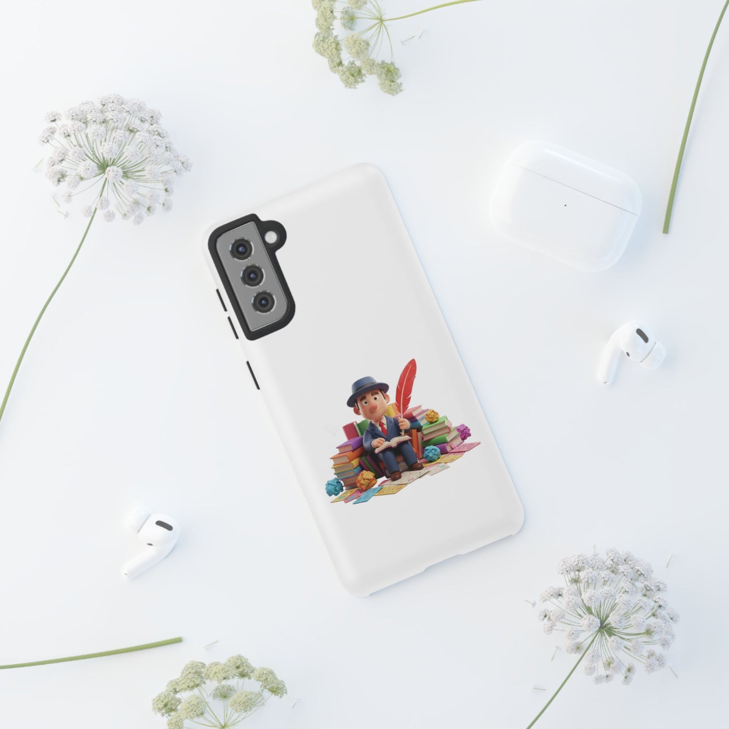 Samsung Bookworm Illustration Phone Case — Cute Scholar with Feather Pen