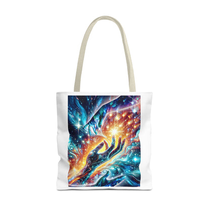 Cosmic Hands Tote Bag — Vibrant Galaxy Art Tote for Everyday, Beach & Gifts
