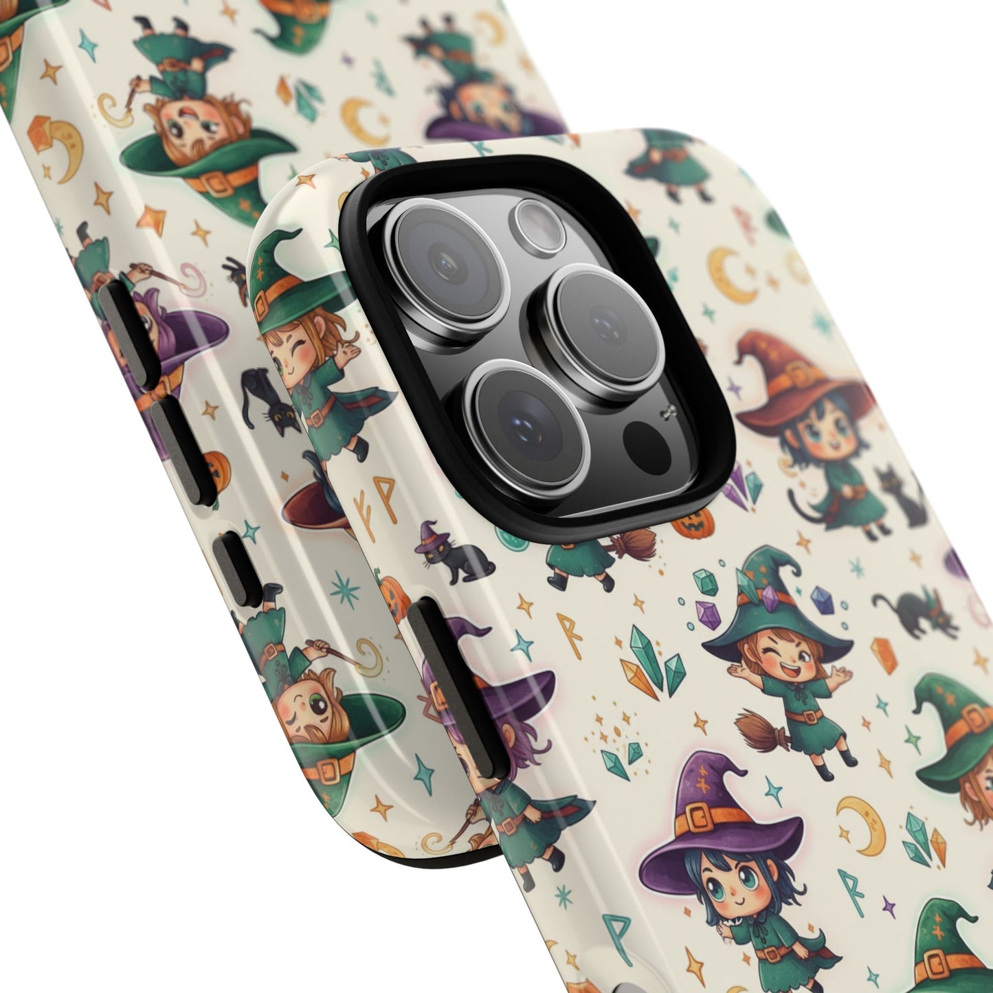 Niedliche iPhone-Handyhülle mit Hexenmuster – Halloween-Kawaii-iPhone-Hülle