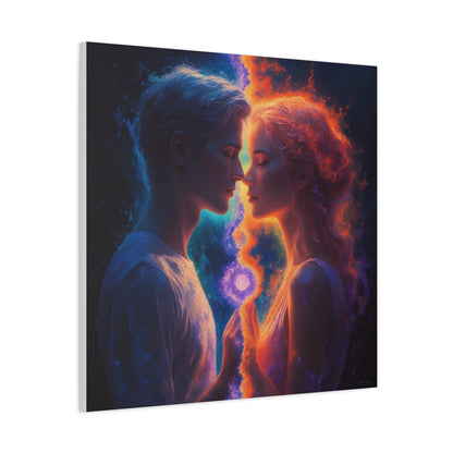 Yin Yang Lovers Matte Canvas Art — Romantic Blue & Orange Couple Wall Decor