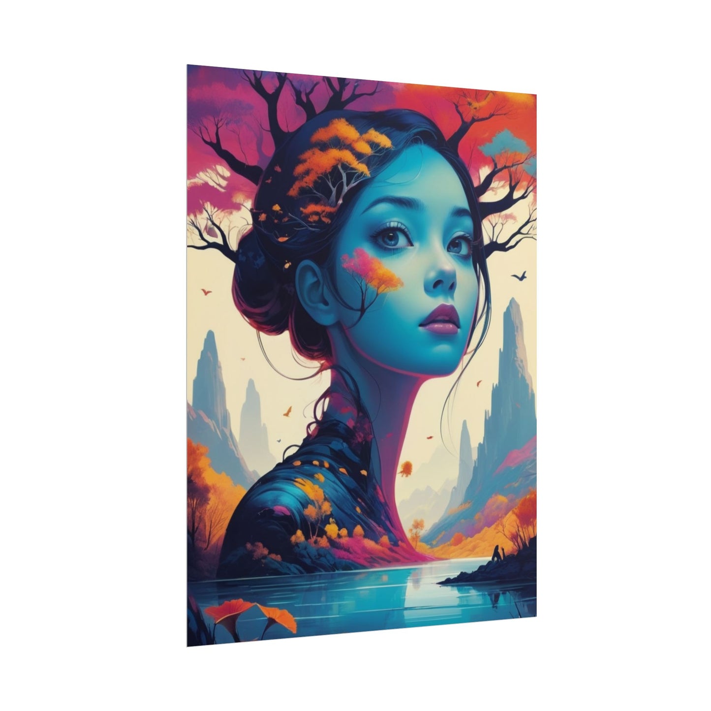 Surreal Blue Goddess Rolled Poster — Fantasy Landscape Art Print