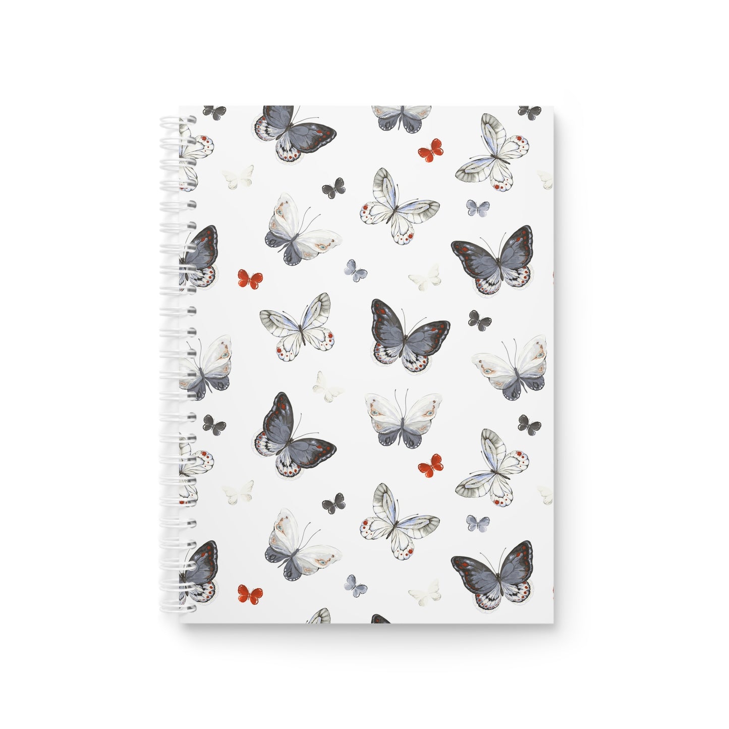 Cuaderno espiral con estampado de mariposas: diario de inspiración floral para la escuela, notas y regalos.