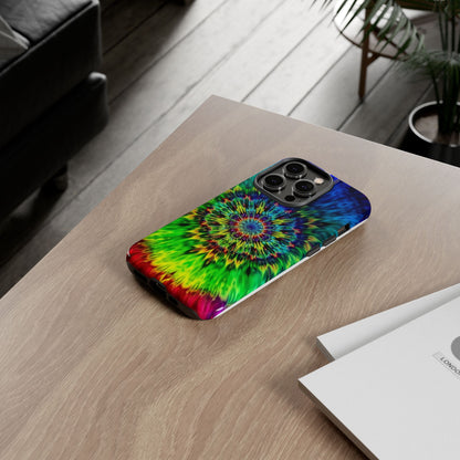 Funda resistente para teléfono con diseño de mandala psicodélico: protección vibrante con efecto tie-dye