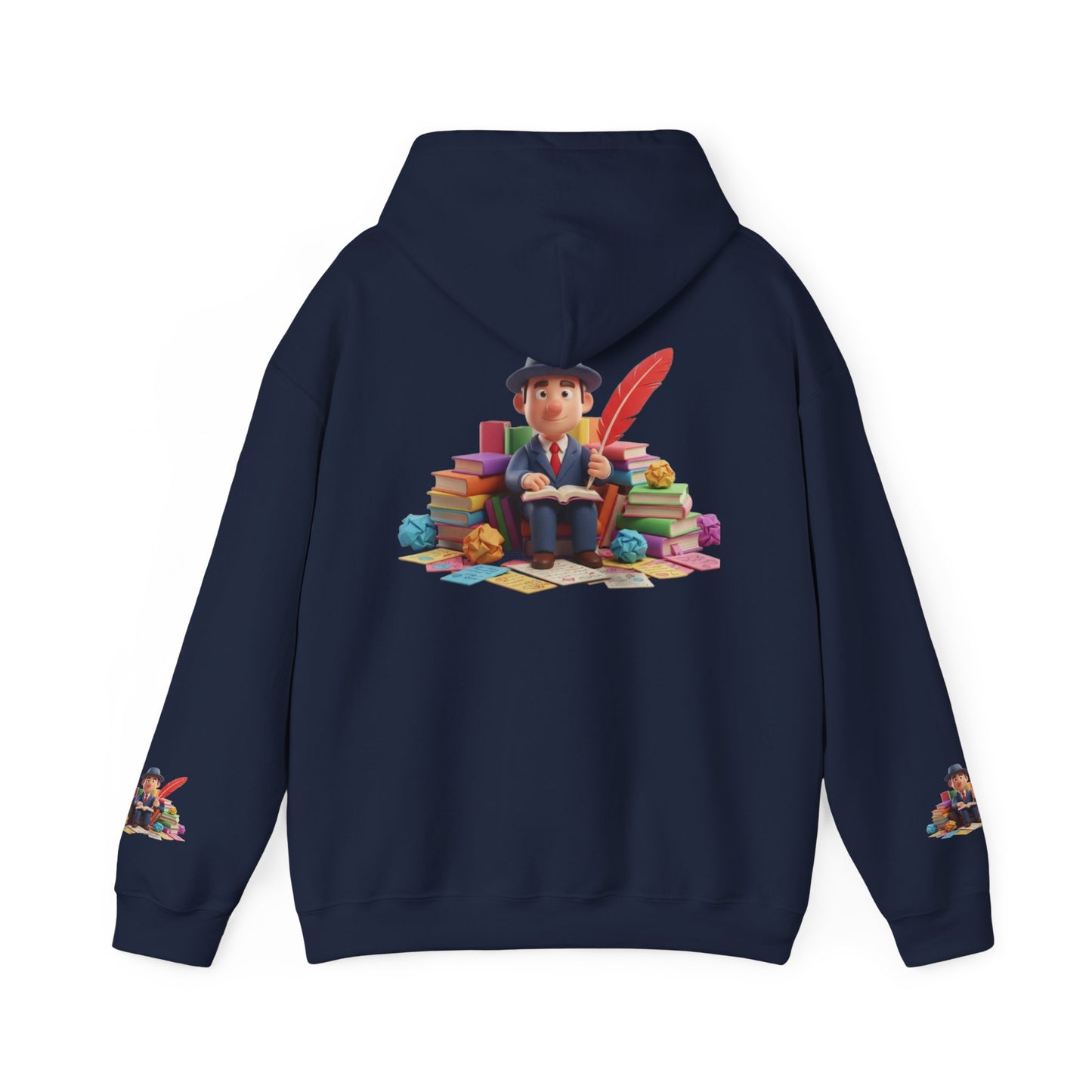 Book Lover Hoodie — Cute Reader Character with Books & Quill Sweatshirt