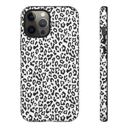 iPhone Leopard Print Tough Phone Case - Black & White Protective Cover