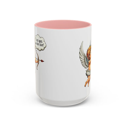 Cupid Coffee Mug — Vintage Cherub Saying "There goes another idiot!" Accent Mug