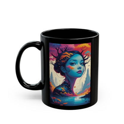 Künstlerisch gestalteter Fantasy-Becher – Design: Blaue Waldgöttin (325 ml/440 ml)