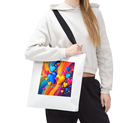 Colorful Heart Burst Tote Bag — Rainbow Love All-Over Print