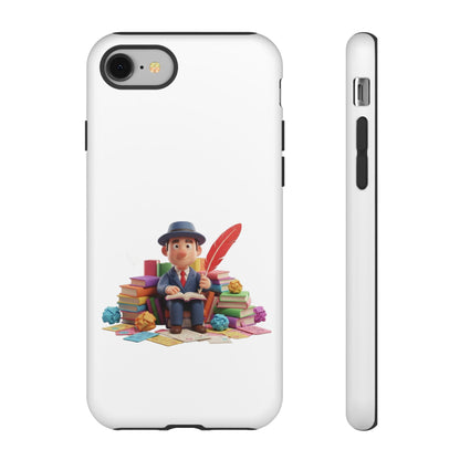 iPhone Phone Case — Cute Writer Sitting on Books with Feather Pen