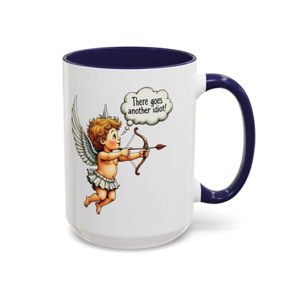 Cupid Coffee Mug — Vintage Cherub Saying "There goes another idiot!" Accent Mug