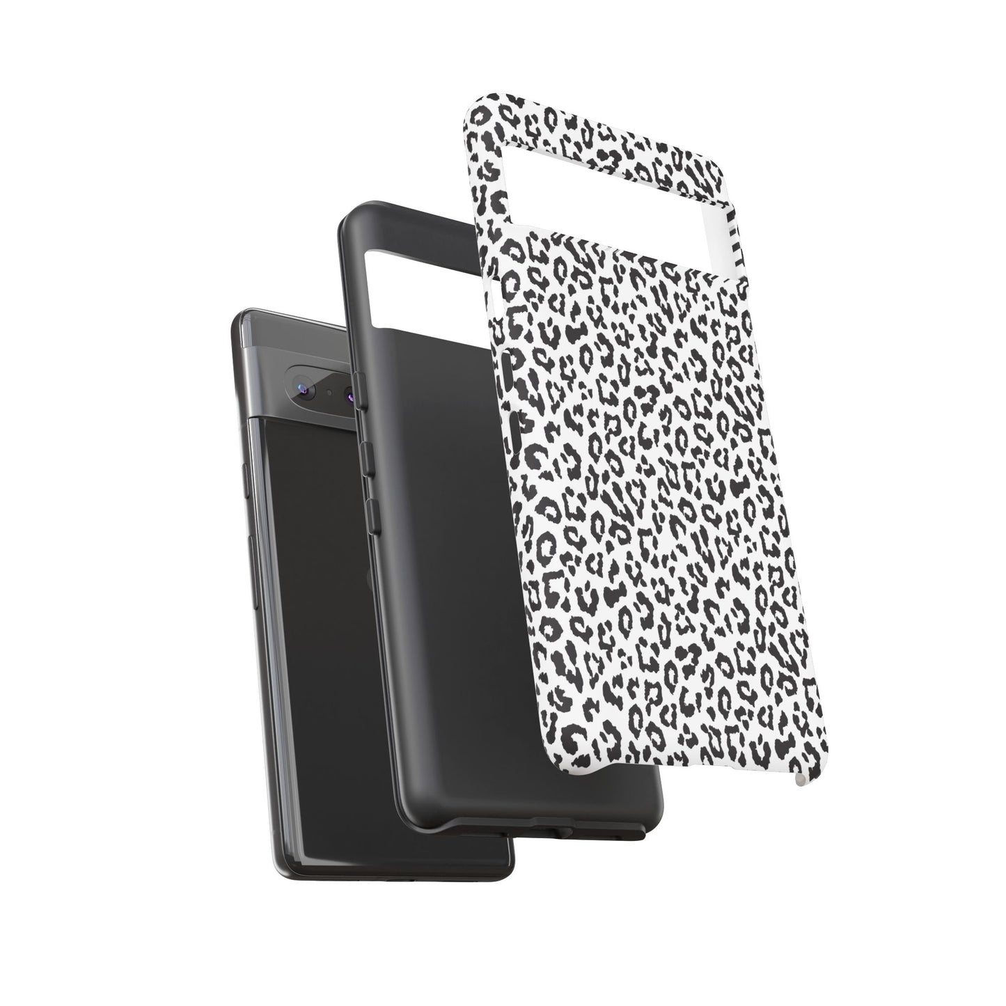 Funda para teléfono con estampado de leopardo de Google: resistente, en blanco y negro