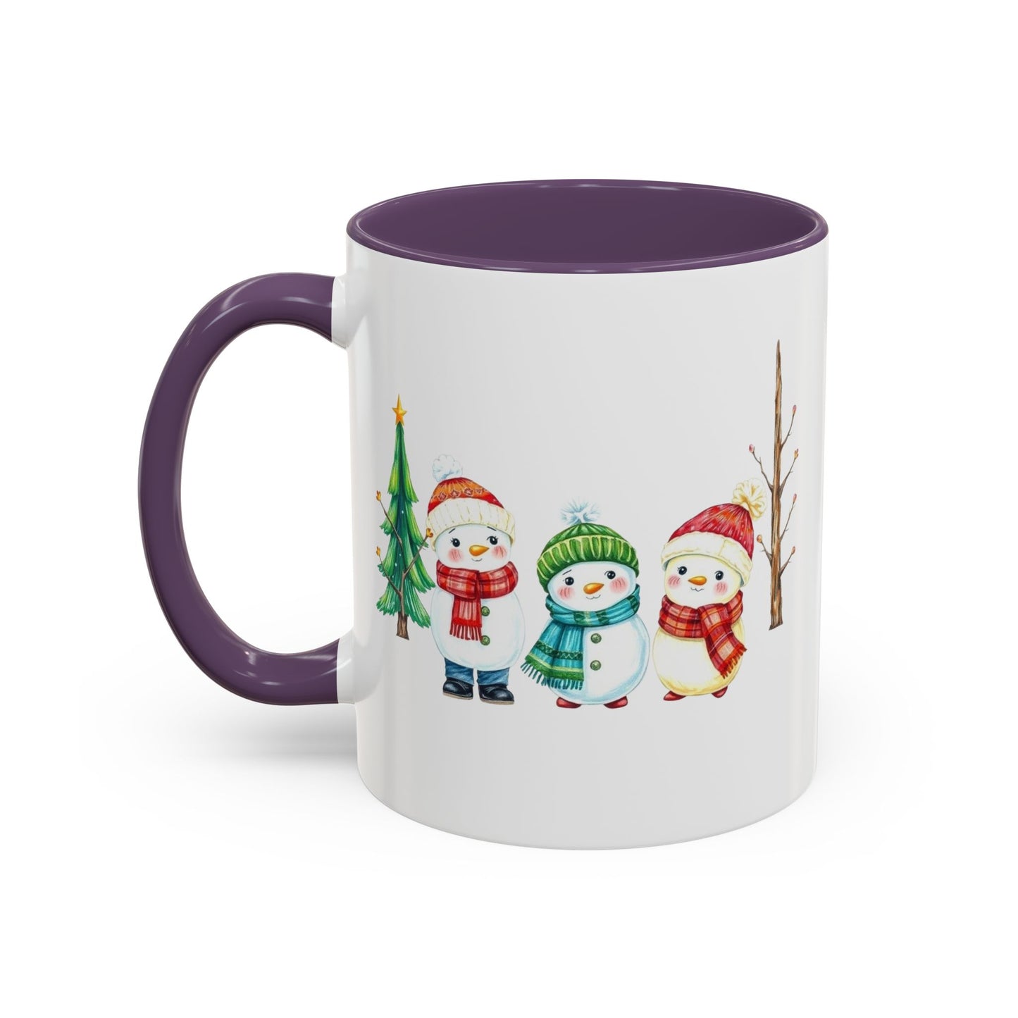 Christmas Snowman Mug — Cute Holiday Coffee Cup with Festive Tree & Snowmen (11/15oz)