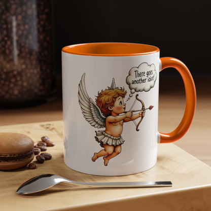 Cupid Coffee Mug — Vintage Cherub Saying "There goes another idiot!" Accent Mug