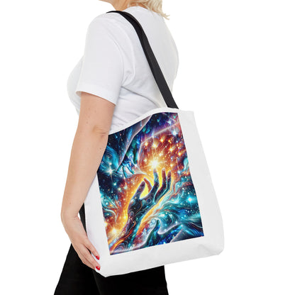 Cosmic Hands Tote Bag — Vibrant Galaxy Art Tote for Everyday, Beach & Gifts