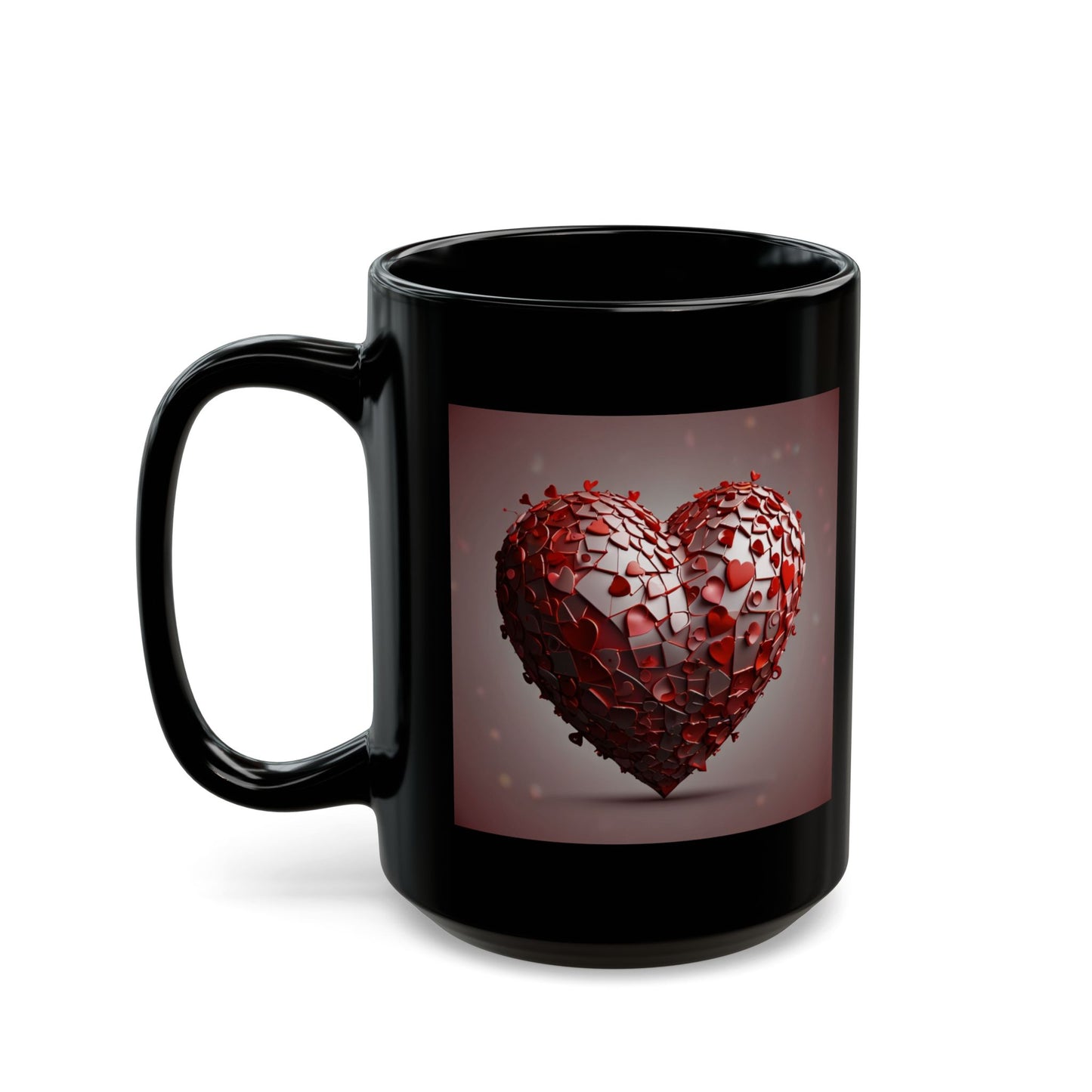 Heart Mosaic Black Mug — Romantic Red Heart Design (11oz & 15oz)