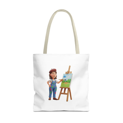 Artist Tote Bag — Painter with Easel Illustrated AOP Tote