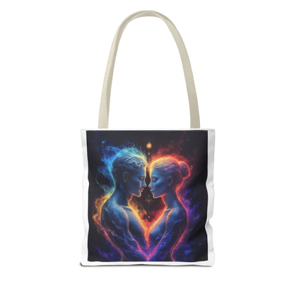 Cosmic Lovers Tote Bag — Neon Fire & Ice Couple Art AOP Tote