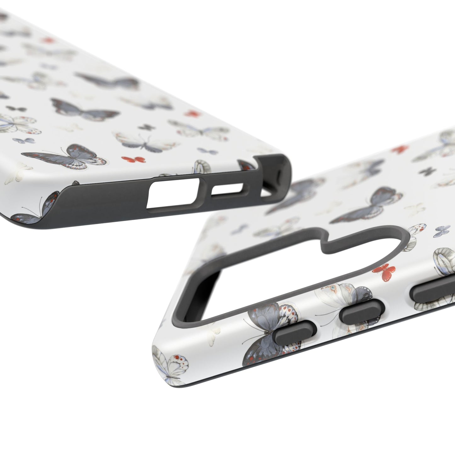 Funda para Samsung con diseño de mariposas: elegante funda protectora monocromática con detalles en rojo