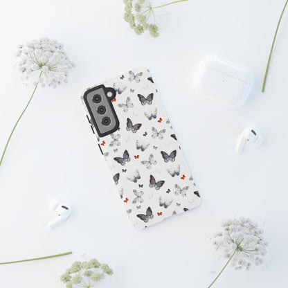 Funda para Samsung con diseño de mariposas: elegante funda protectora monocromática con detalles en rojo