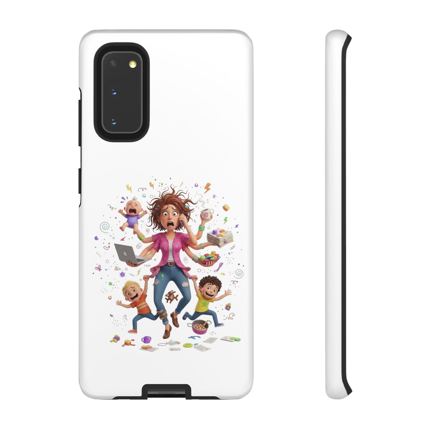 Samsung Mom Life Phone Case — Funny Juggling Mom Illustration Protective Case