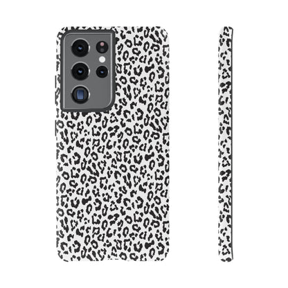 Samsung Leopard Print Tough Phone Case – Black & White Animal Pattern Protective Cover
