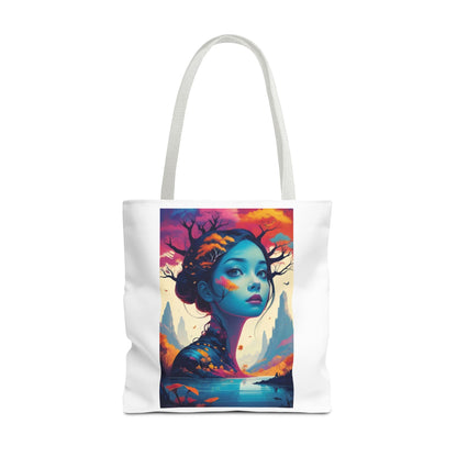 Artistic Blue Forest Maiden Tote Bag - Surreal Portrait All-Over Print