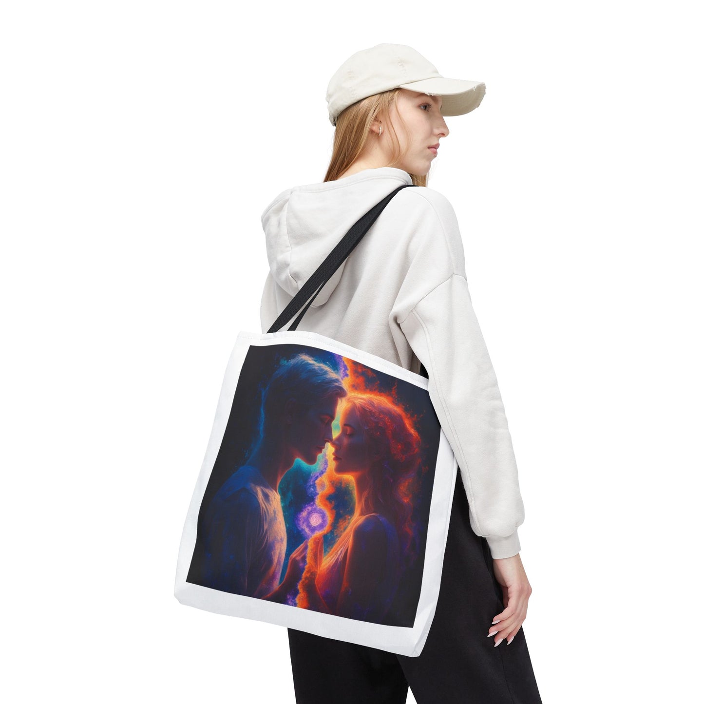 Cosmic Lovers Tote Bag — Flame & Ice Couple Art AOP
