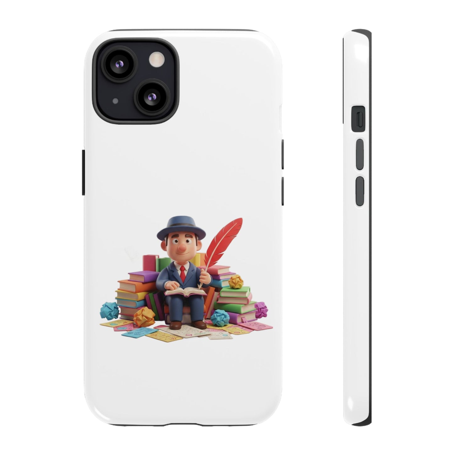 iPhone Phone Case — Cute Writer Sitting on Books with Feather Pen