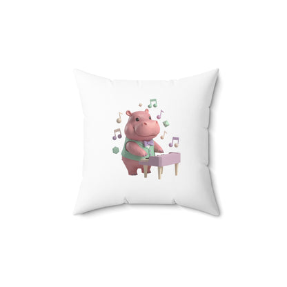Hippo Playing Piano Throw Pillow — Cute Musical Nursery Decor