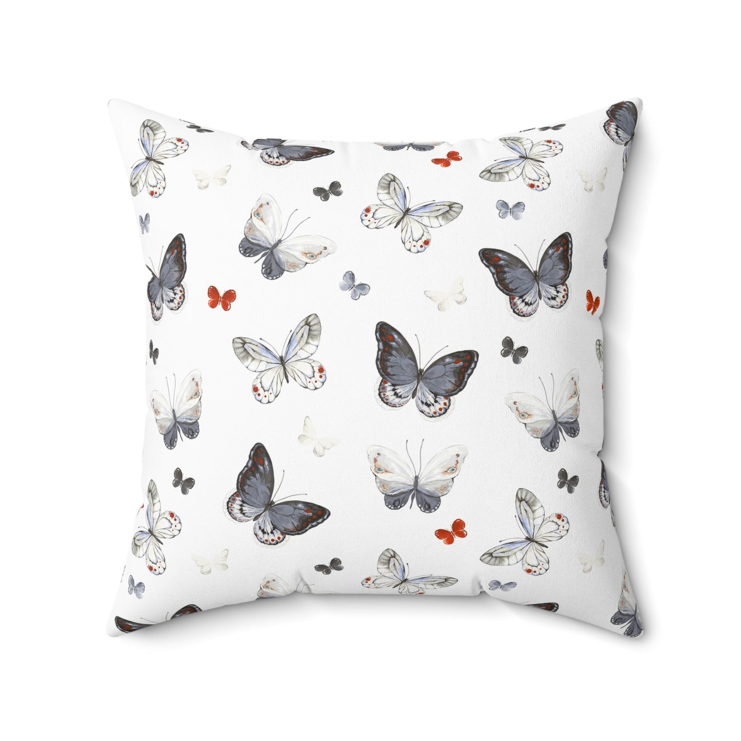 Butterfly Pattern Decorative Pillow — Neutral Gray & White Accent Throw