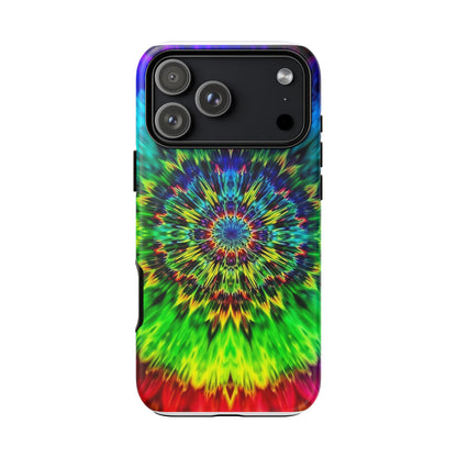 Funda resistente para teléfono con diseño de mandala psicodélico: protección vibrante con efecto tie-dye