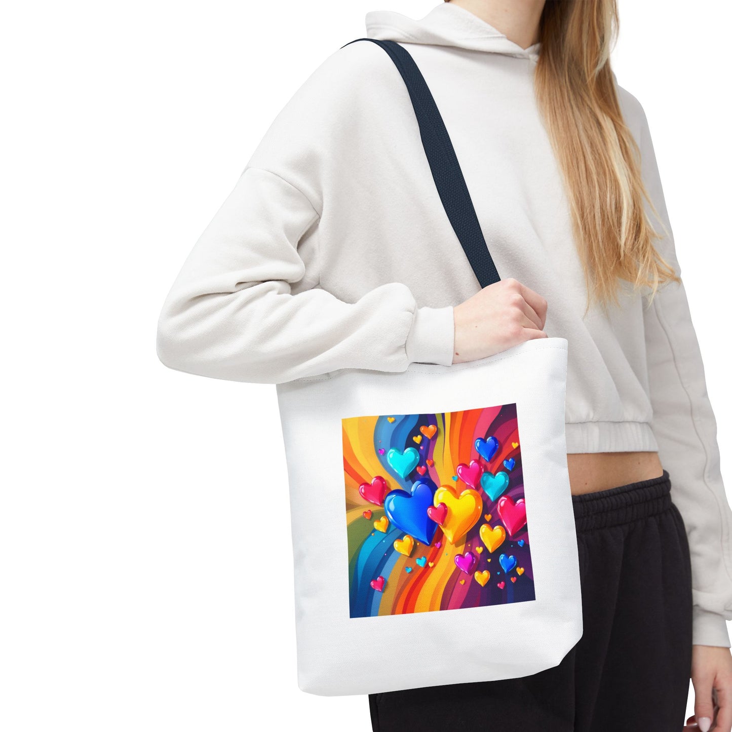 Colorful Heart Burst Tote Bag — Rainbow Love All-Over Print