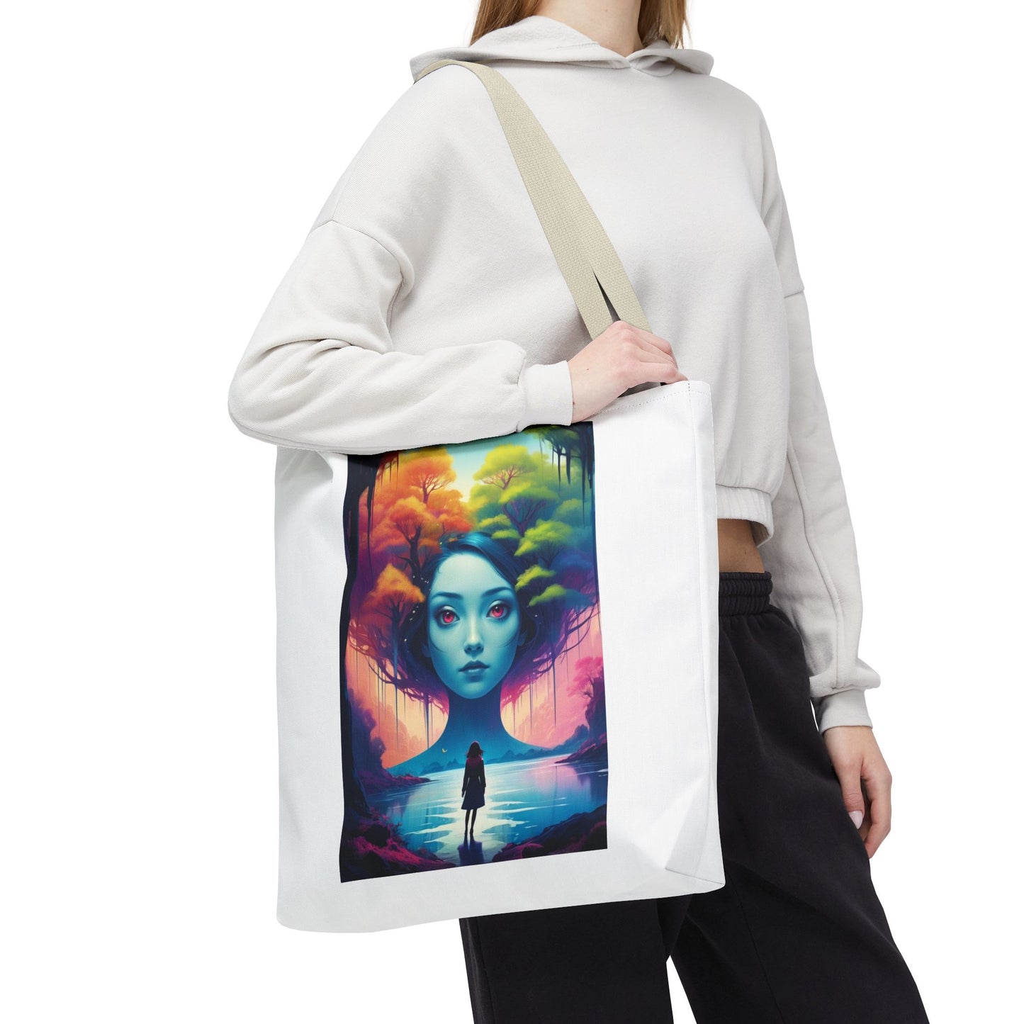 Dreamscape Portrait Tote Bag — Surreal Forest Girl Art