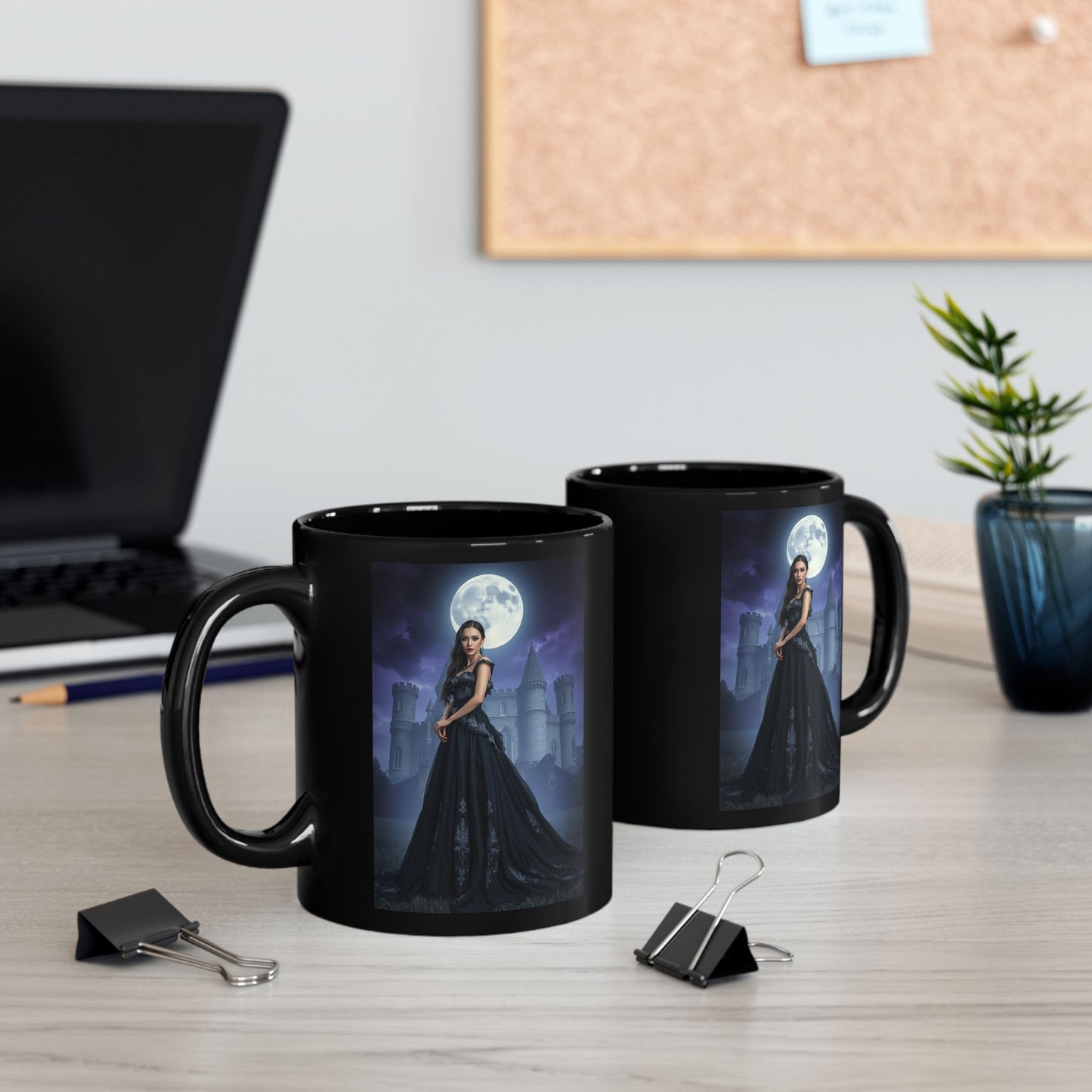 Gothic Moonlight Mug — Dark Castle Witch Portrait Coffee Cup (11oz/15oz)