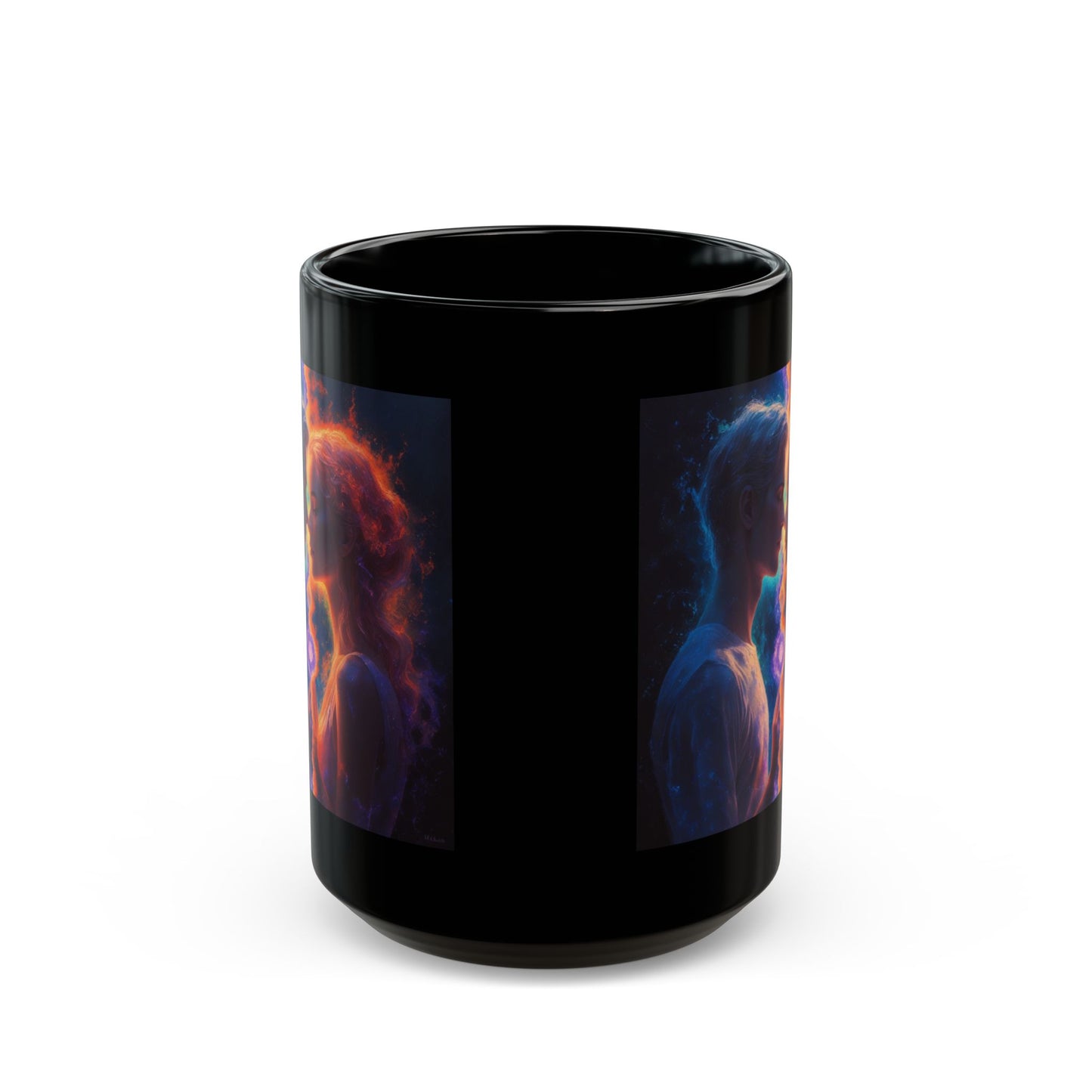 Cosmic Lovers Coffee Mug — Neon Starry Couple Black Mug (11oz/15oz)