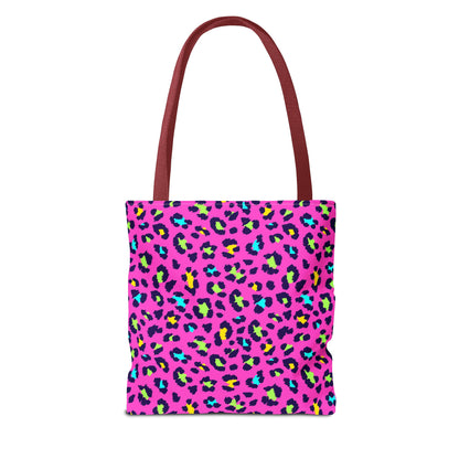 Pink Neon Leopard Print Tote Bag — Bold Animal Print Shopper