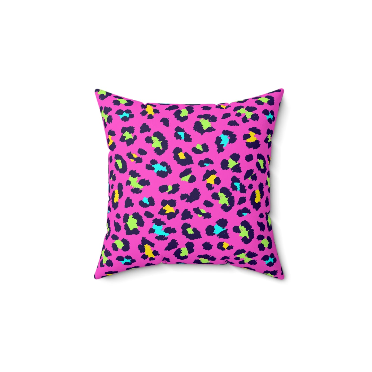 Pink Neon Leopard Print Square Pillow – Bright Animal Print Decorative Cushion