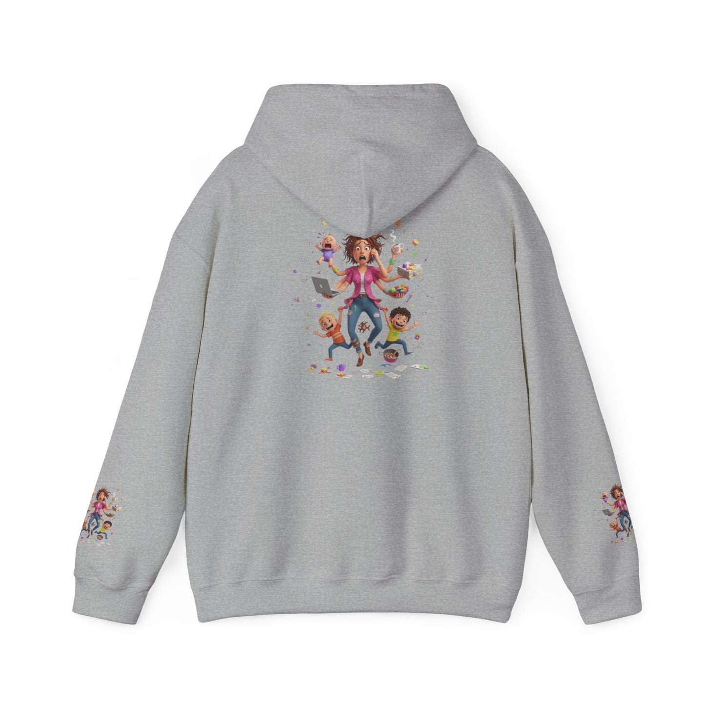 Hoodie – Pullover mit verspielter Illustration von Mutter und Kindern: „Super Mama“