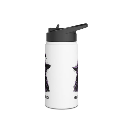 Witch Illustration Water Bottle — “Yes, I Am a Witch” Stainless Steel Bottle