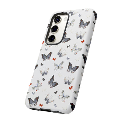 Funda para Samsung con diseño de mariposas: elegante funda protectora monocromática con detalles en rojo