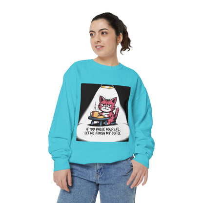 Lustiges Katzen-Sweatshirt – „Wenn dir dein Leben lieb ist, lass mich meinen Kaffee austrinken“ – Kuscheliger Pullover mit Grafikprint