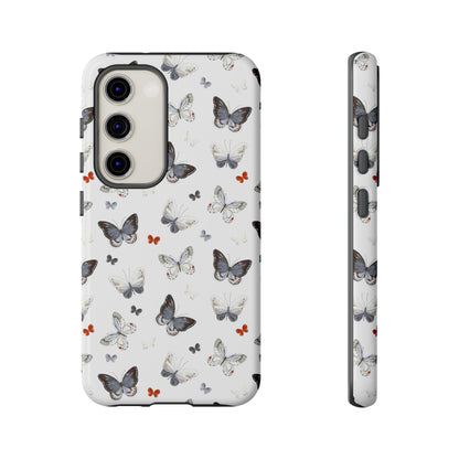 Funda para Samsung con diseño de mariposas: elegante funda protectora monocromática con detalles en rojo