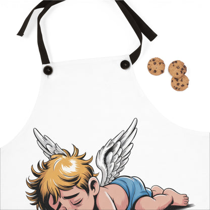 Burnout Cupid Apron — Cute Tired Cupid Graphic Cooking Apron