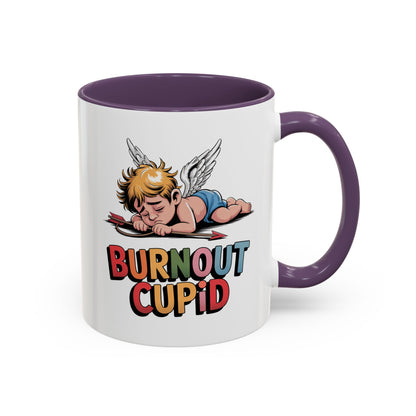 Burnout Cupid Coffee Mug — Cute Tired Cupid Accent Mug (11/15 oz)