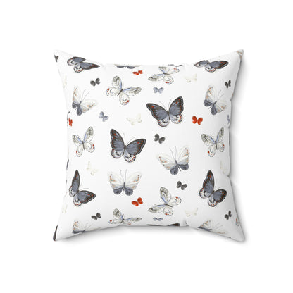 Butterfly Pattern Decorative Pillow — Neutral Gray & White Accent Throw