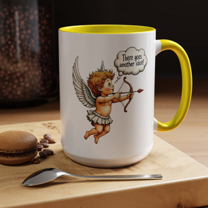 Cupid Coffee Mug — Vintage Cherub Saying "There goes another idiot!" Accent Mug