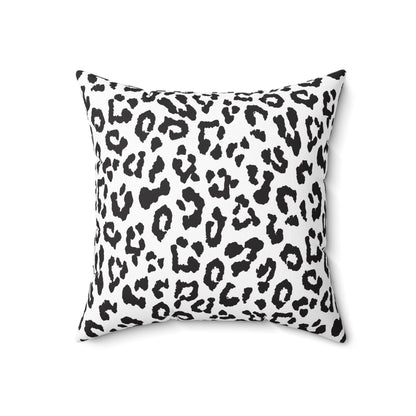 Black & White Leopard Print Square Pillow — Animal Print Decorative Throw Pillow