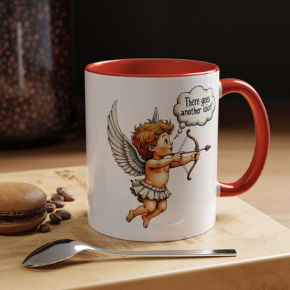 Cupid Coffee Mug — Vintage Cherub Saying "There goes another idiot!" Accent Mug